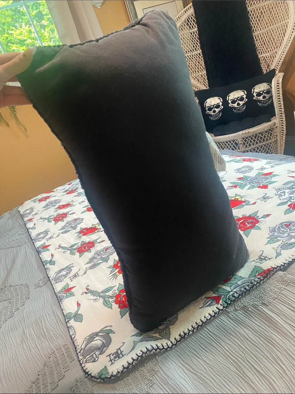 Black Knit Basketweave Lumbar Pillow woven boho